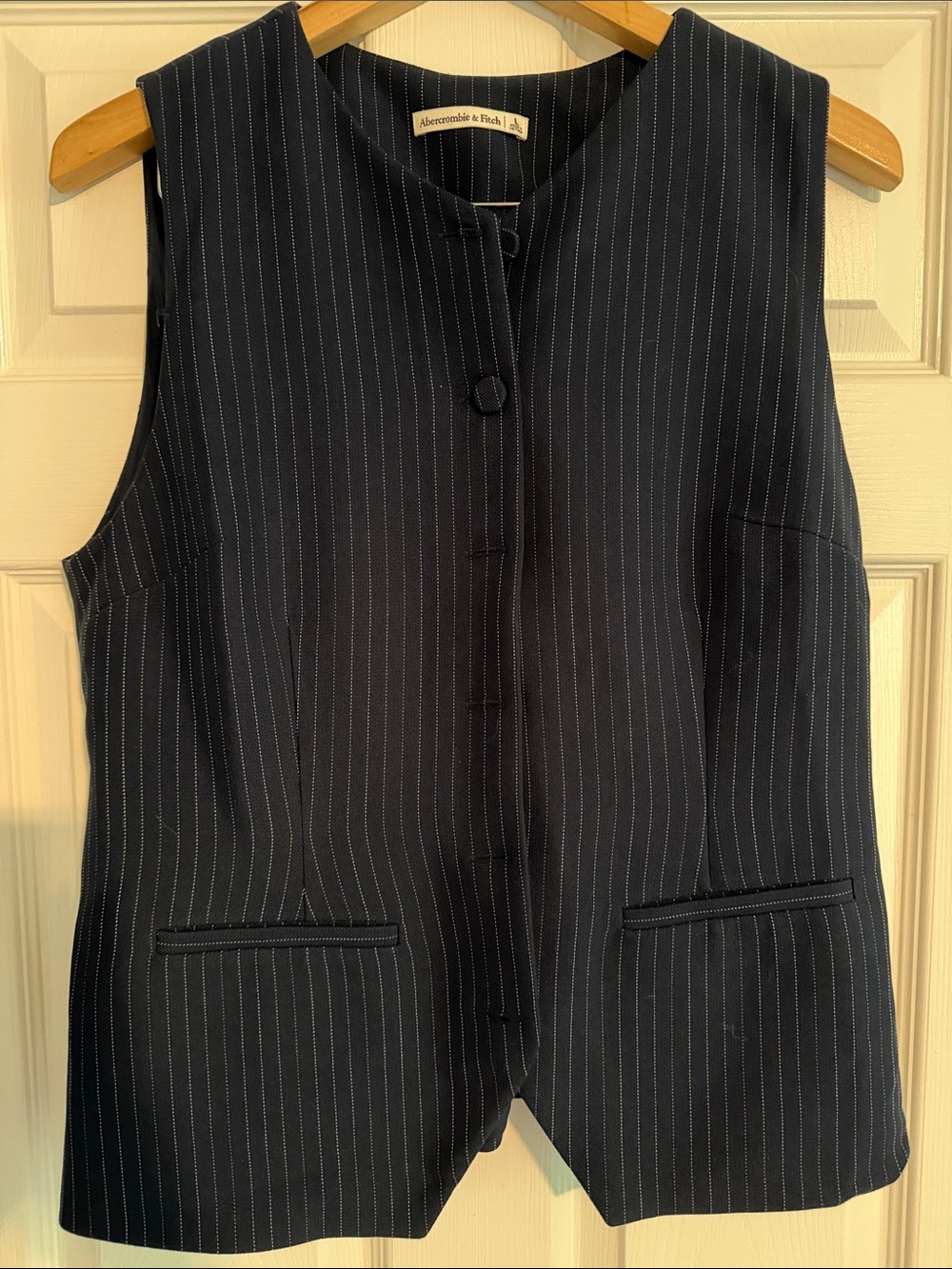 Abercrombie & Fitch Navy Pinstripe Sleeveless Vest